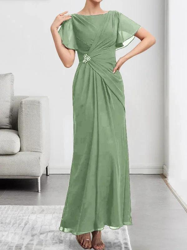 A-line Scoop Illusion Tea-Length Chiffon Lace Mother of the Bride Dress With Beading Sequins