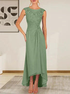 Champagne A-Line Scoop Lace Chiffon Dress