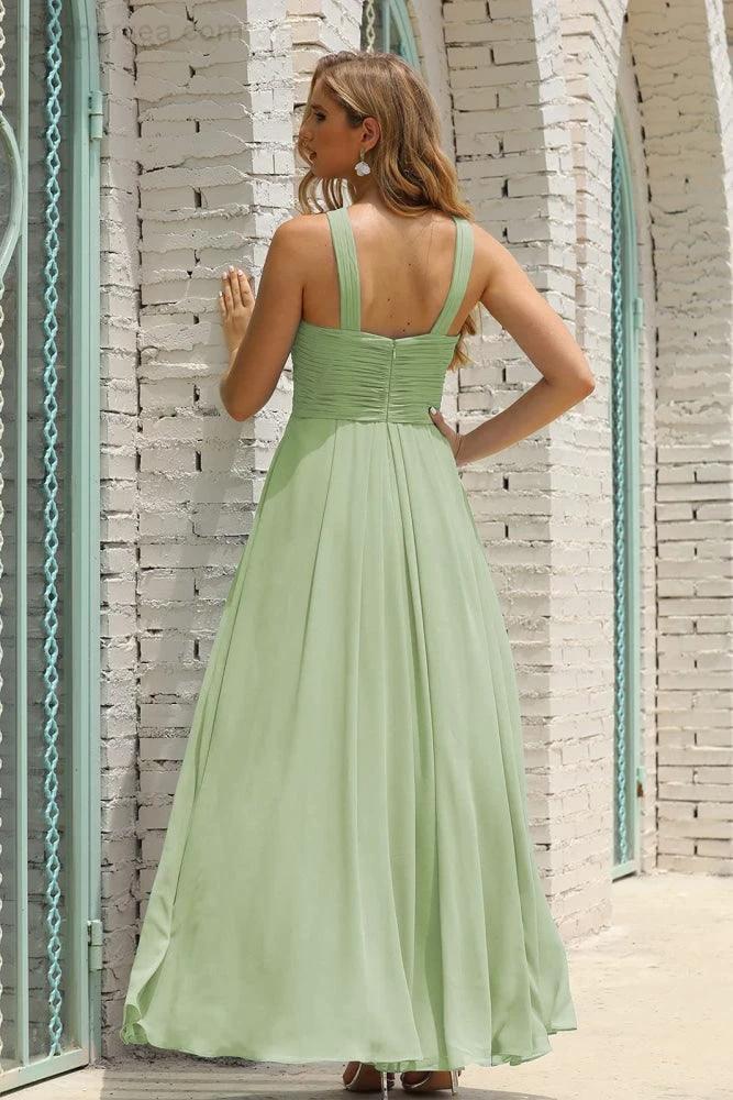 Numbersea Women Halter Chiffon Bridesmaid Dress A-line Long Formal Prom Gown SEA28015