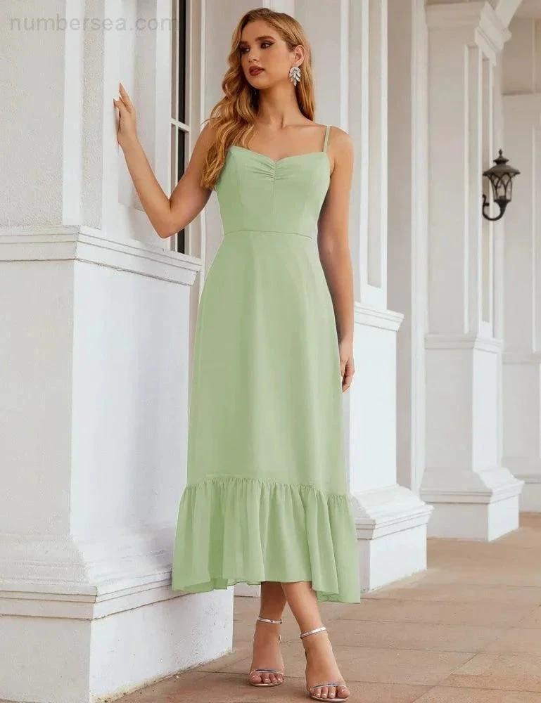 Numbersea  Spaghetti Strap Chiffon Bridesmaid Dress Ankle Length Formal A Line Cocktail Party Homecoming Dress for Juniors  SEA28028