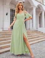 Numbersea Chiffon Cold Shoulder Long Bridesmaid Dresses Plus Size Formal Prom Gowns for Women Party Wedding  SEA28070