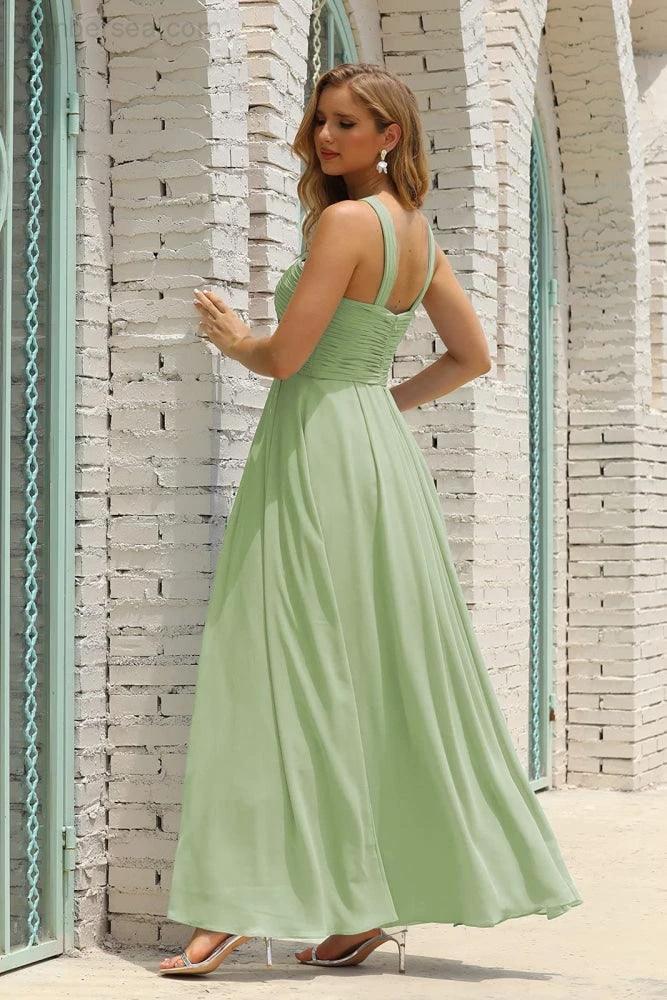 Numbersea Women Halter Chiffon Bridesmaid Dress A-line Long Formal Prom Gown SEA28015