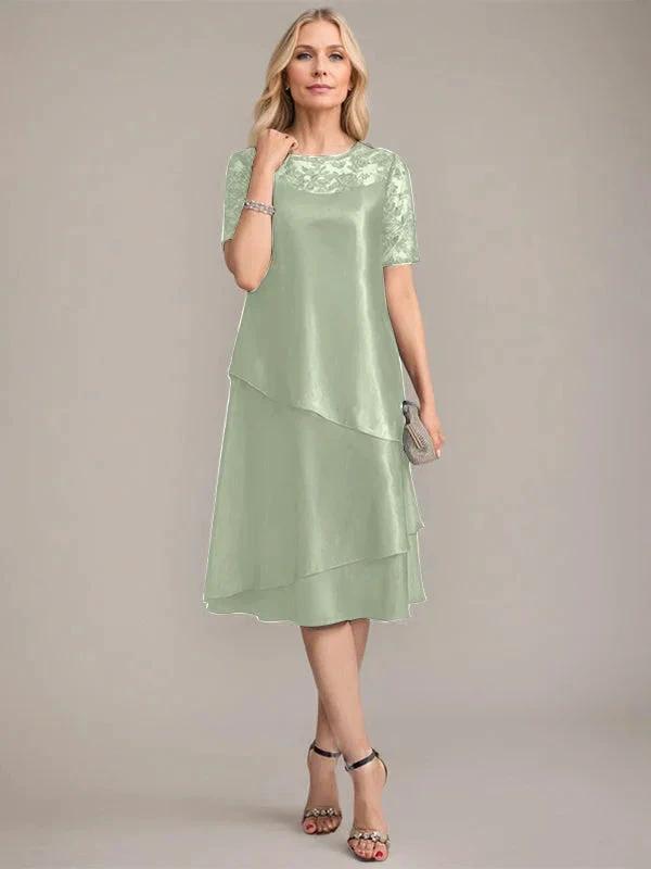 A-Line Scoop Knee-Length Mother of the Bride Dress With Applique & Sequins