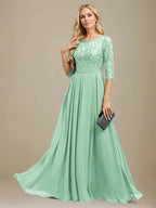 A-Line Scoop Floor-Length Lace Chiffon Mother Of the Bride Dress With Sequins Applique