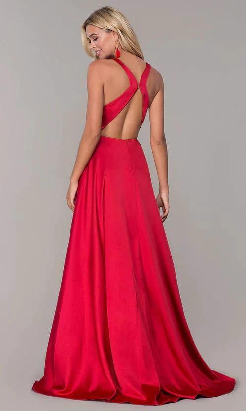 Red Prom Dress Satin Long Red Formal Dress with Open Back SYP51