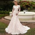 Elegant Long Sleeves Appliques Vestido De Noiva Lace-up back Mermaid Wedding Dress Sexy Backless Vestidos De Novia