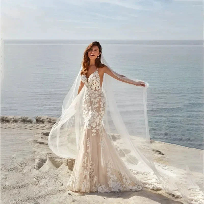 MACDUGAL Wedding Dress 2023 Luxury Sexy Lace Self-Cultivation Detachable Train Elegant Long Sleeves Button Vestido De Novia