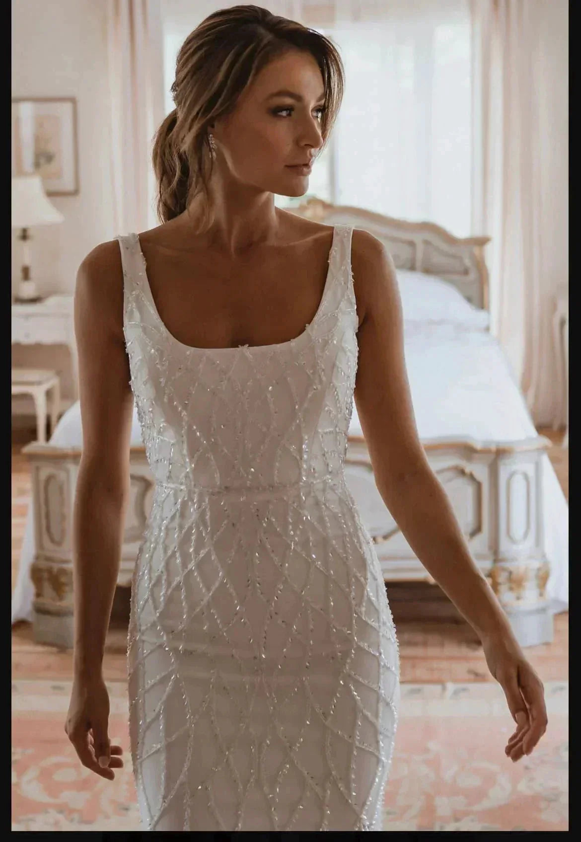 Sequins Mermaid Wedding Dresses 2023 Women's Modern Square Neck Sleeveless Bridal Gowns Satin Tulle Vesidos De Novia Robe De