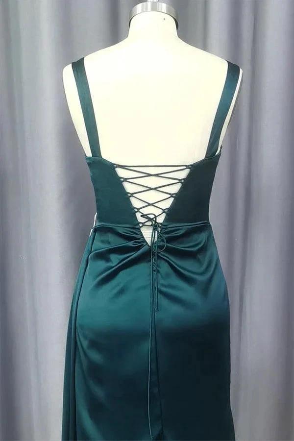 Sheath Sweetheart Sleeveless Sweep Train Satin Prom Dress With Pleated  PSK403