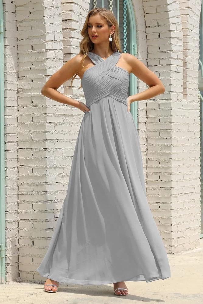Numbersea Women Halter Chiffon Bridesmaid Dress A-line Long Formal Prom Gown SEA28015