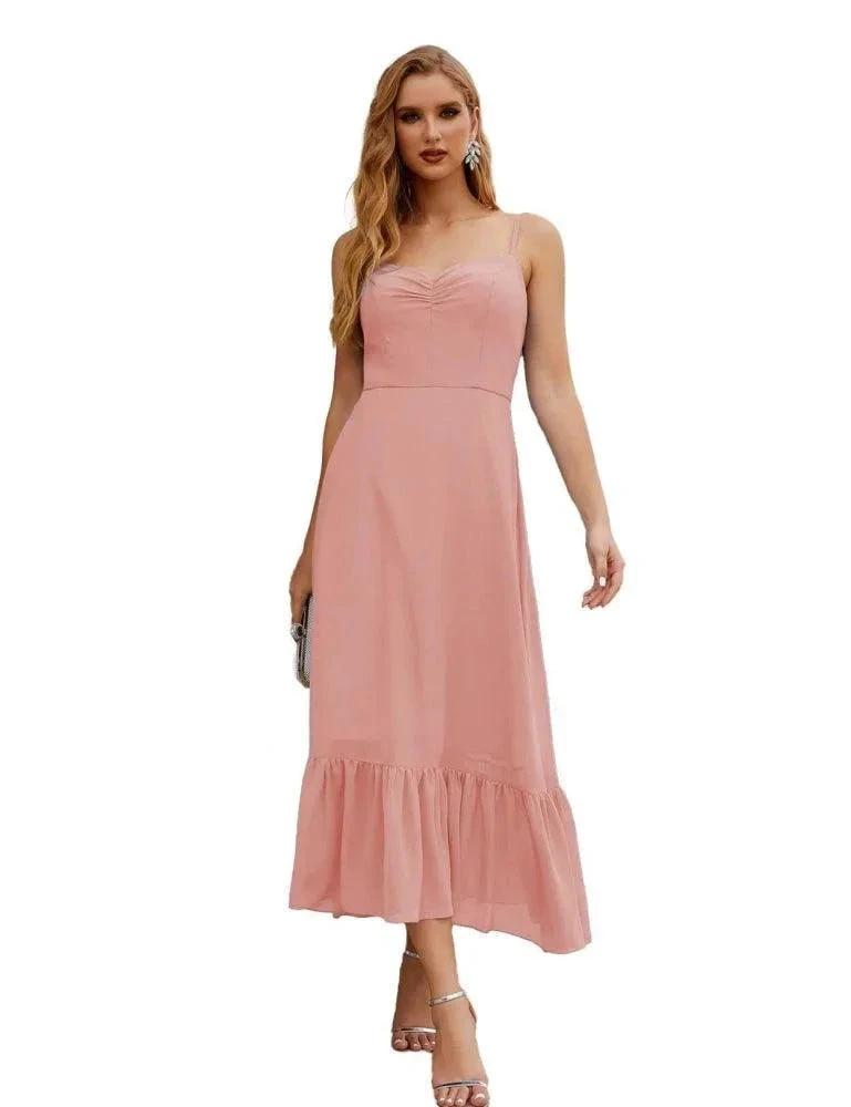 Numbersea  Spaghetti Strap Chiffon Bridesmaid Dress Ankle Length Formal A Line Cocktail Party Homecoming Dress for Juniors  SEA28028