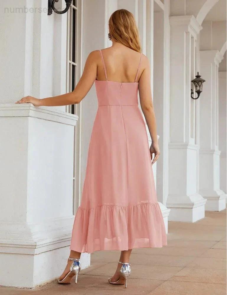 Numbersea  Spaghetti Strap Chiffon Bridesmaid Dress Ankle Length Formal A Line Cocktail Party Homecoming Dress for Juniors  SEA28028