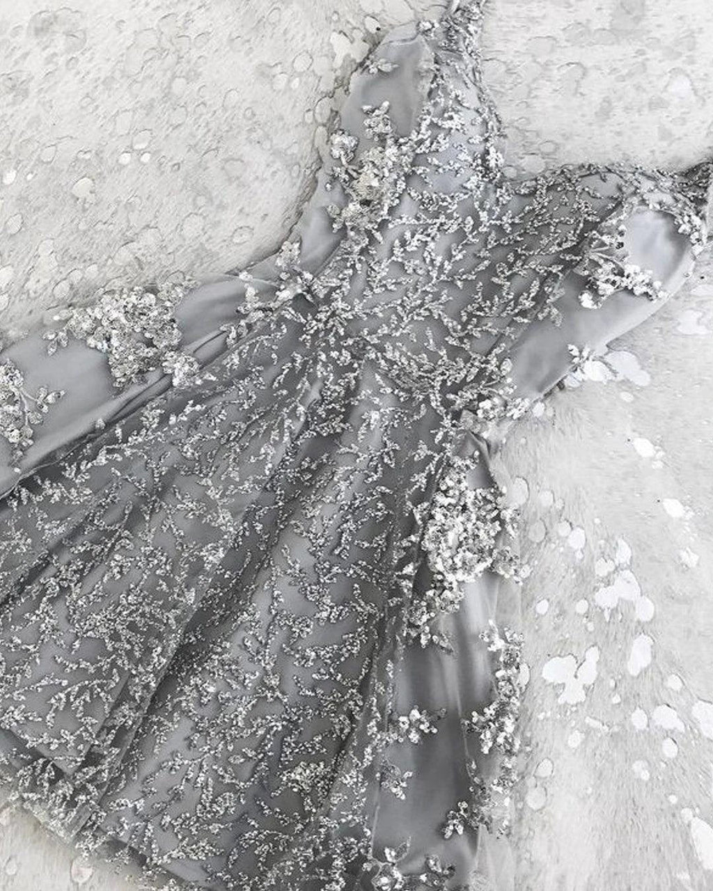 Silver Spaghetti Straps Backless V-neck Mini Short Homecoming Dress PD378