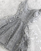 Silver Spaghetti Straps Backless V-neck Mini Short Homecoming Dress PD378