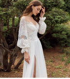 Simple Elegant New Sexy Off Shoulder Sweetheart High Fork V-Neck A-Line Wedding Dresses For Women Simple Bridal Gowns Robe 2023