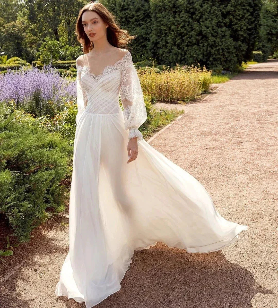 Simple Elegant New Sexy Off Shoulder Sweetheart High Fork V-Neck A-Line Wedding Dresses For Women Simple Bridal Gowns Robe 2023
