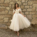 Simple Short Beach Wedding Dress 2022 V Neck Off Shouler Custom Made Bridal Gowns A Line Tea Length Backless  Vestidos De Novia