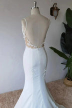 Simple Spaghetti Straps Satin Mermaid Modest Wedding Dress WD672
