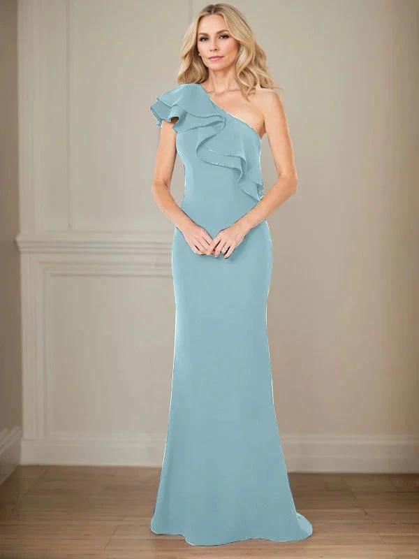 A-line One Shoulder Floor-Length Chiffon Mother of the Bride Dress With Ruffles