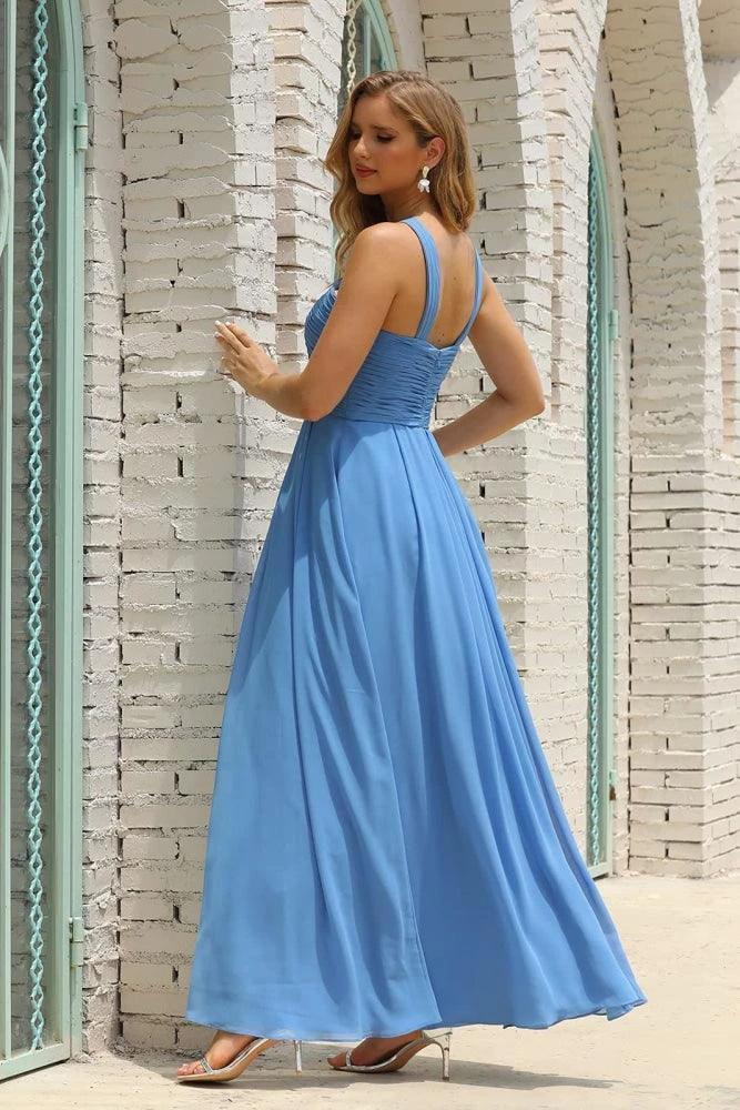Numbersea Women Halter Chiffon Bridesmaid Dress A-line Long Formal Prom Gown SEA28015