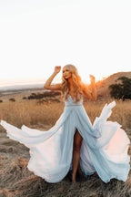 Sky Blue Flowy Prom Dresses Evening Party Gown SYP38