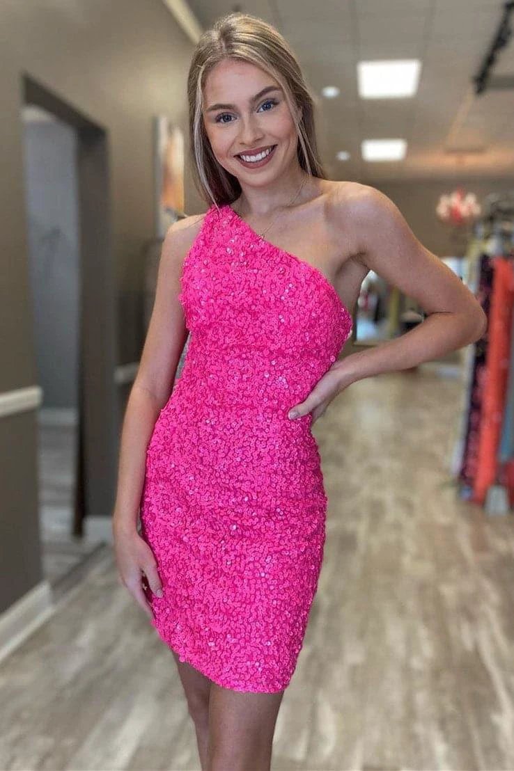 One Shoulder Green Tight Homecoming Dress SYH17