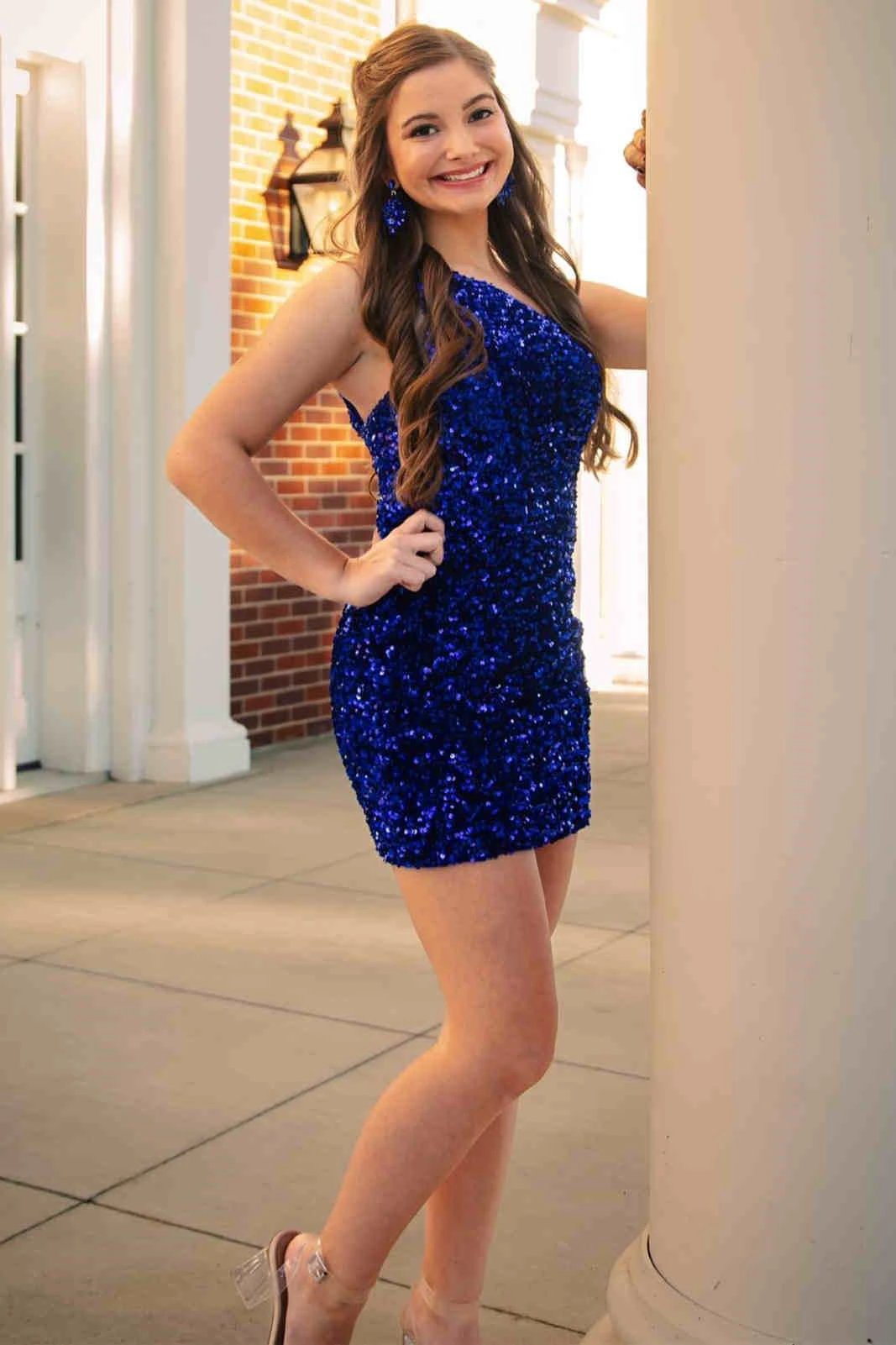 One Shoulder Green Tight Homecoming Dress SYH17