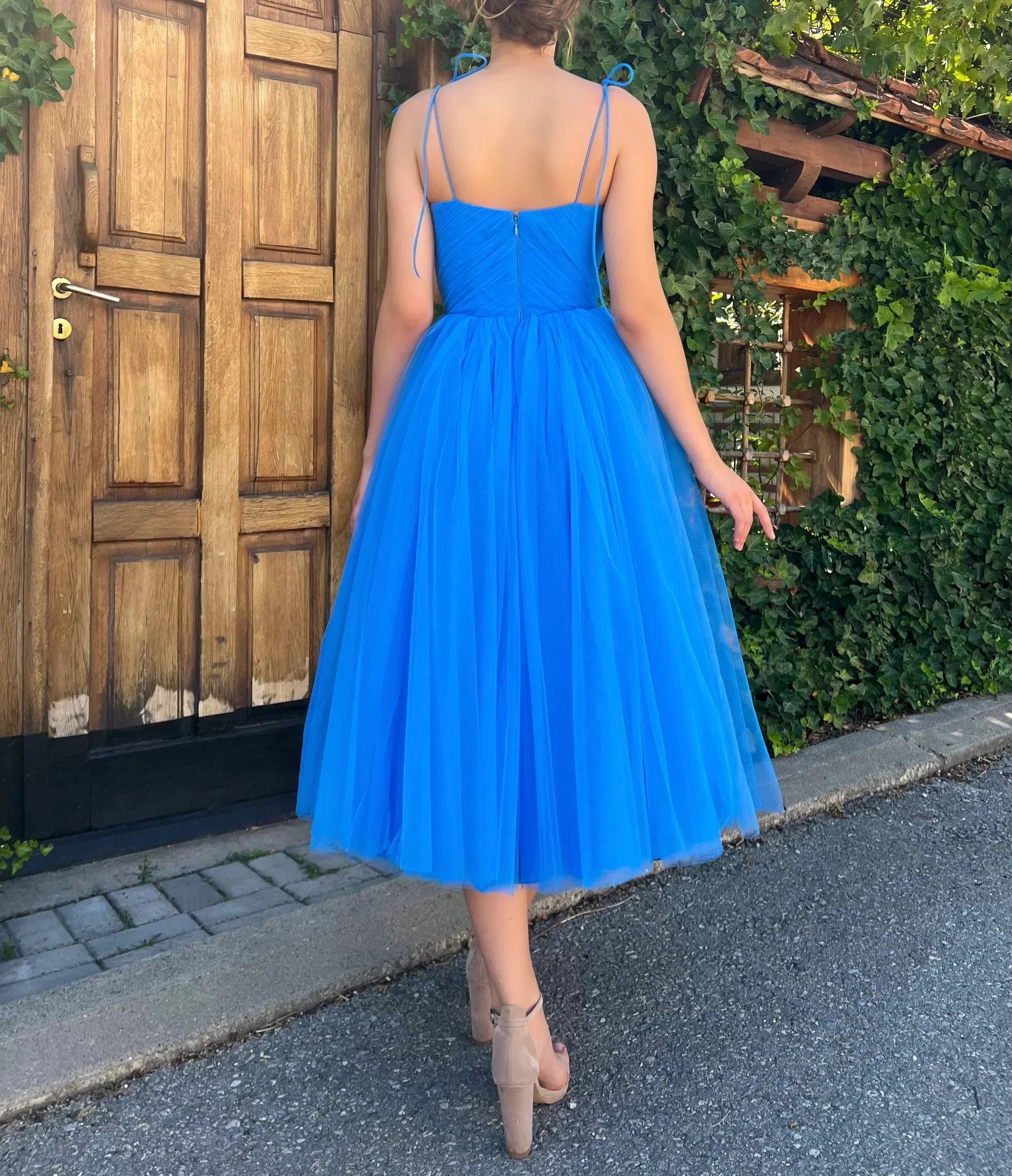 Spaghetti Straps Sweetheart Midi Length Prom Dress SYP186