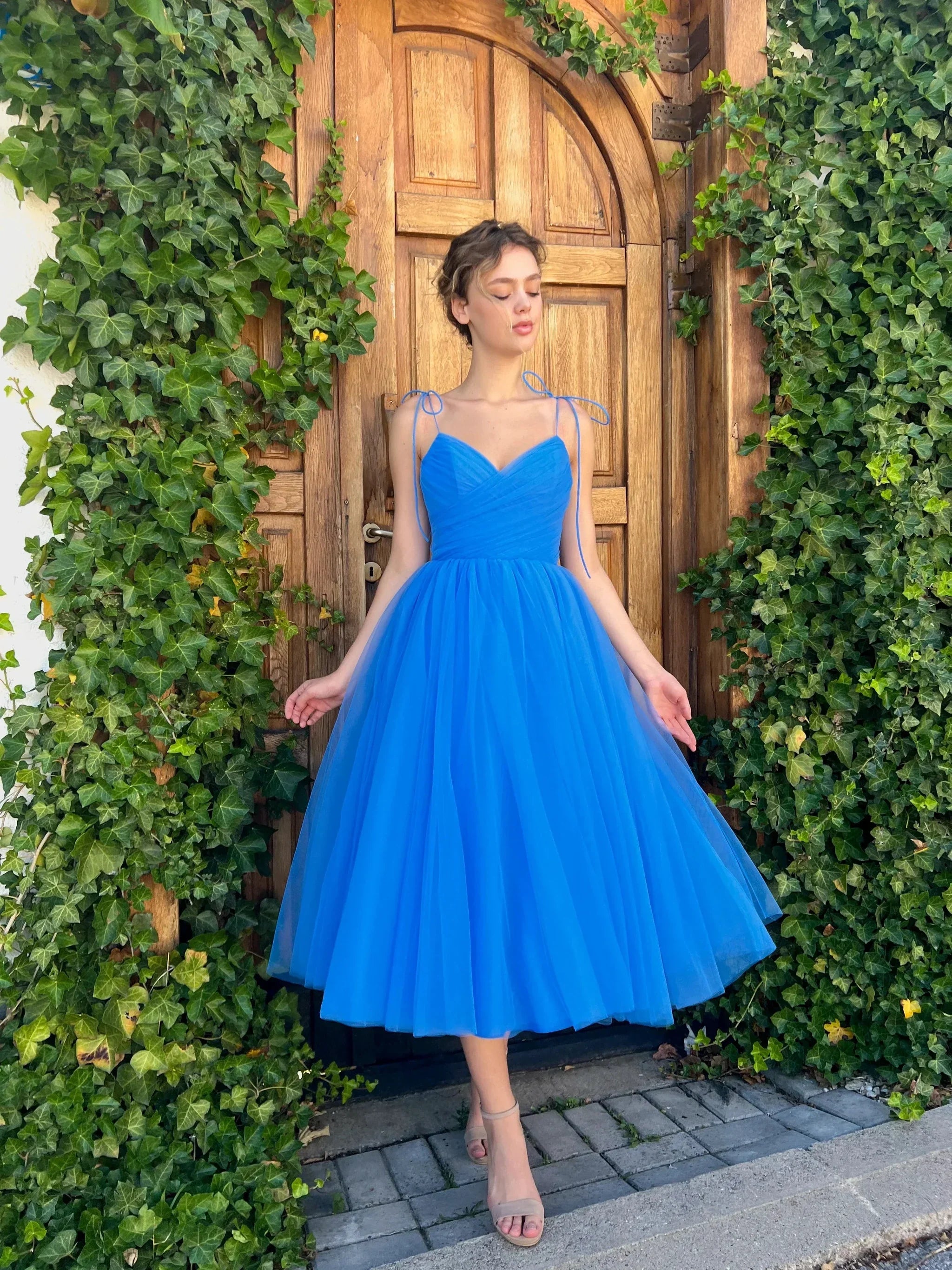 Spaghetti Straps Sweetheart Midi Length Prom Dress SYP186