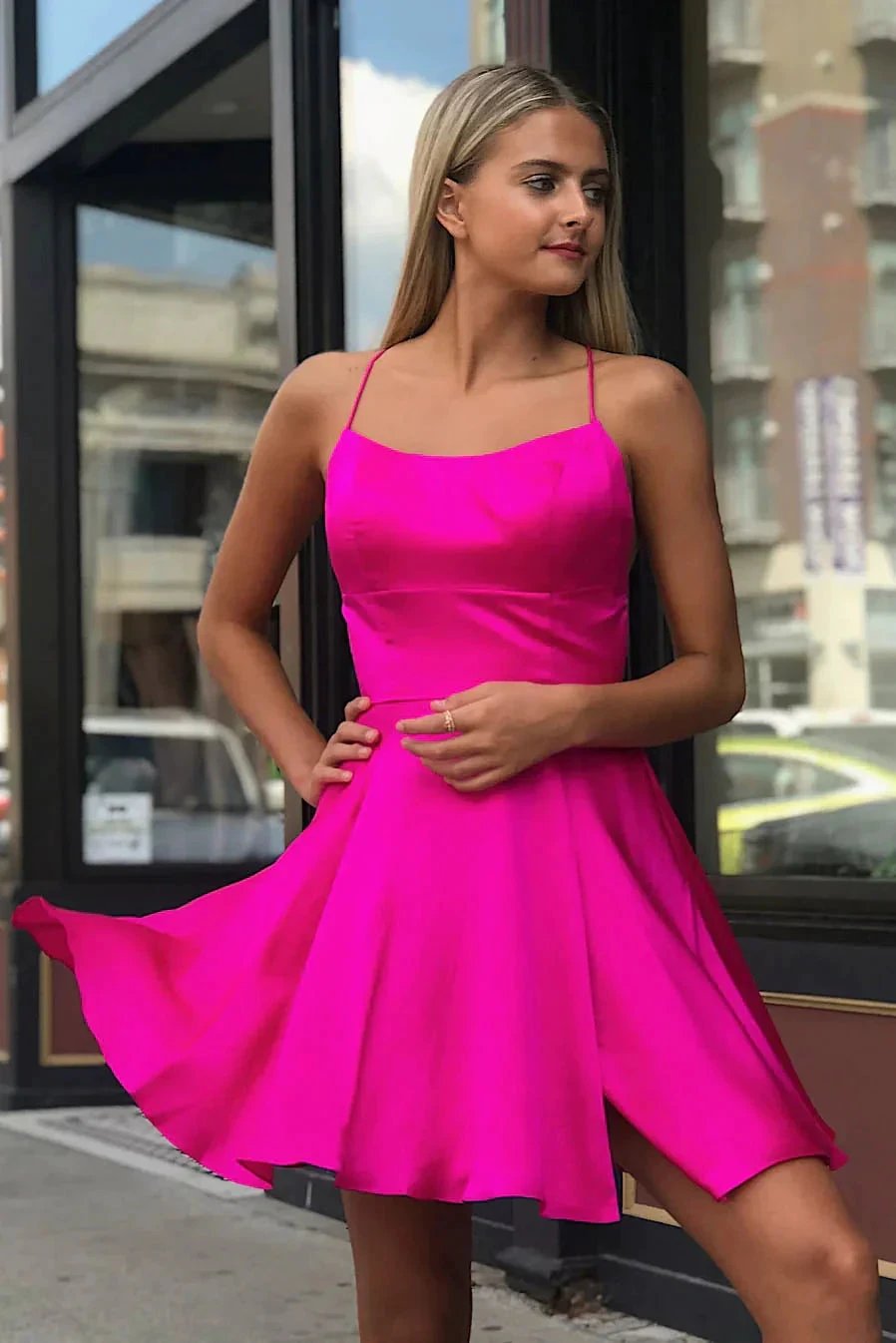 Spaghetti Straps Criss Cross Homecoming Dress SYH71