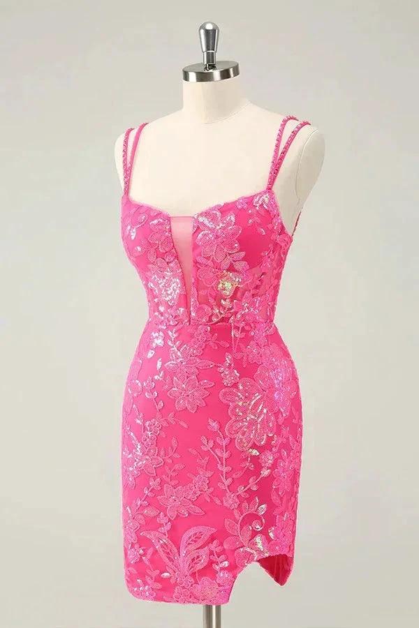 Spaghetti Straps Tight Orange Homecoming Dress Short Prom Dress PD525