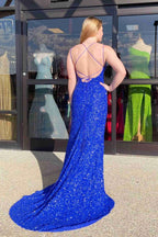 Sparkle Tiffany Blue Sequins Long Prom Dress With Slit SYP99