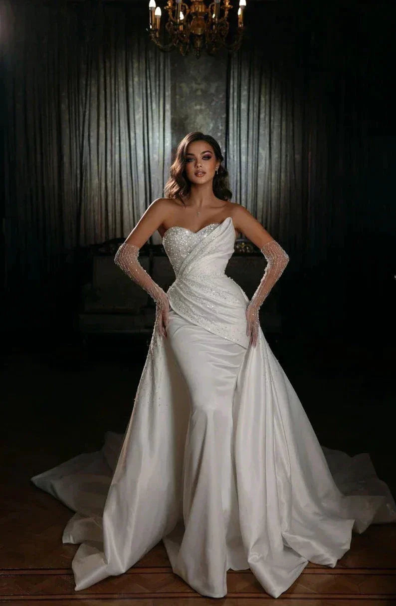 Sparkling Simple Off Shoulder Lace Mermaid Sleeveless Wedding Dresses Luxurious Sexy Sweetheart Floor Length Bridal Gown 2023
