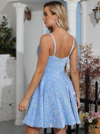Short Spaghetti Straps Sequin Prom Dresses SYH99