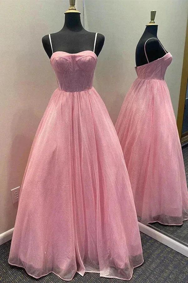 Sparkly A-line Spaghetti Straps Sweetheart Prom Dresses, Evening Dresses