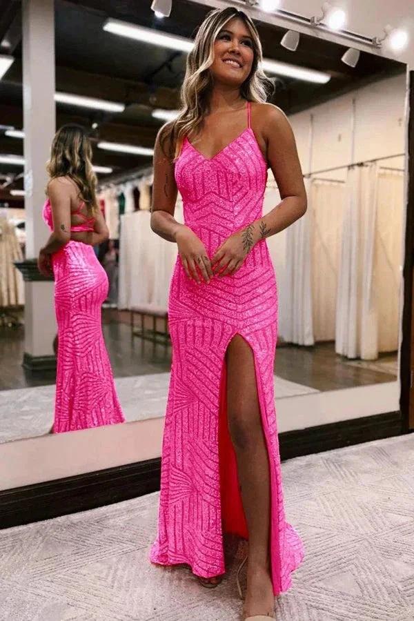 Sparkly Sequin Orange Long Glitter Prom  Dress With Split PSK443