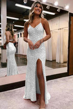 Sparkly Sequin Orange Long Glitter Prom  Dress With Split PSK443