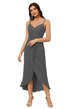 Numbersea Spaghetti Chiffon V Neck Bridesmaid Dress Mid-Length Slit Formal Prom Dress Homecoming Dress 2803