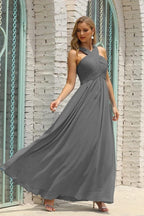 Numbersea Women Halter Chiffon Bridesmaid Dress A-line Long Formal Prom Gown SEA28015