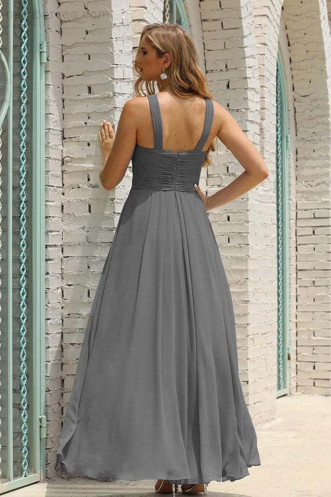 Numbersea Women Halter Chiffon Bridesmaid Dress A-line Long Formal Prom Gown SEA28015