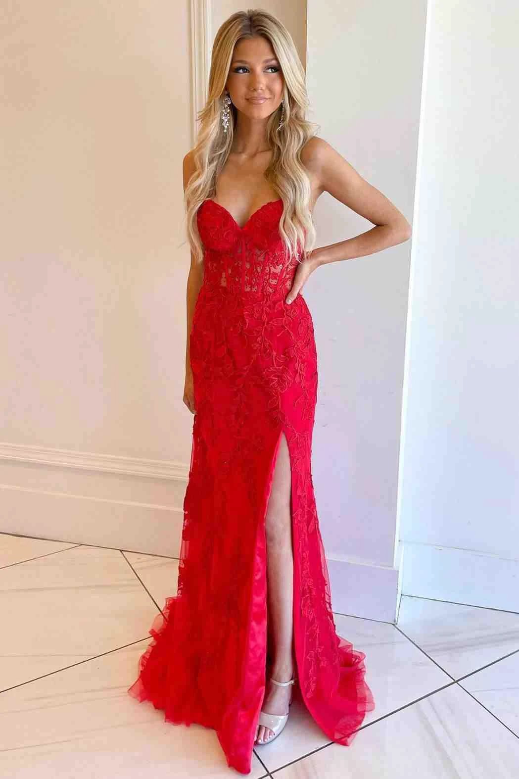 Corset Lace Long Prom Dress With Slit SYP116