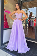 Strapless Lilac Tulle Long Evening Dress A-Line Floor Length Prom Dress  PSK408