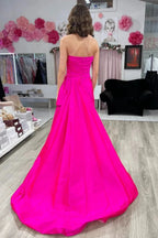 Strapless Ruched Maxi Magenta Prom Dress With Court Train PSK546