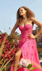 Strapless Hot Pink Prom Sweetheart Dresses VMP78