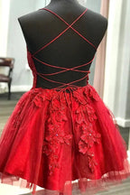 Lace Appliqued Red Short Homecoming Dress SYH22