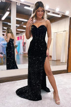Strapless Corset Prom Dress with Slit SYP174