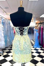 Sweetheart Lace Corset Tight Yellow Homecoming Dress PD565
