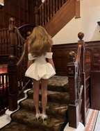 White Off The Shoulder Satin A Line Homecoming Dress Mini Prom Dress Y8420