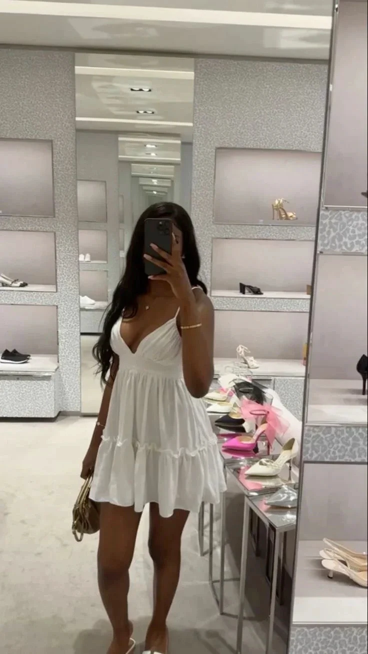 Cute White A-line V Neck Homecoming Dress White Party Gown Y7105