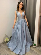 Elegant A-line V Neck Evening Dress Fashion Prom Gown Y6456